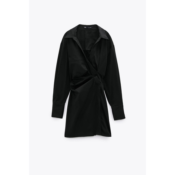 Zara Poplin Wrap Dress Black - Picture 4 of 9